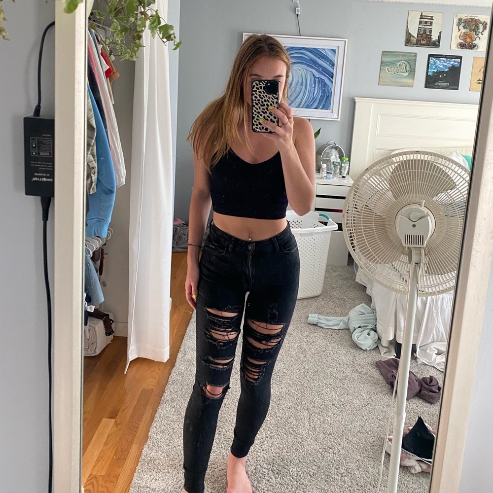 black ripped jeans